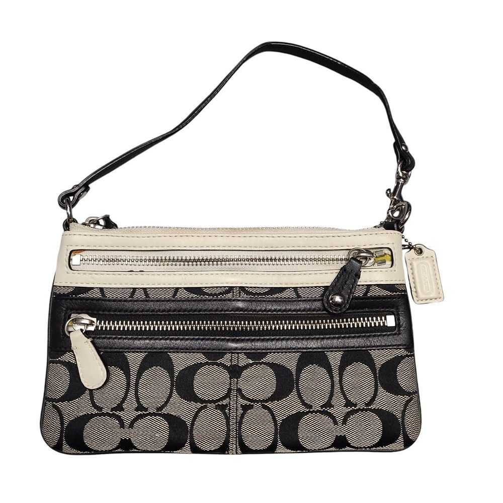Coach Newā York Wristlet Women's Black Cream Signature All Over Print Canvas